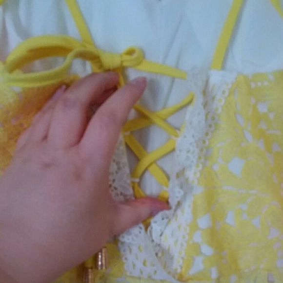 Yellow white ombre lace mini dress size S M L - Picture 6 of 8